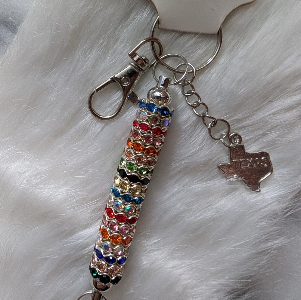 Rhinestone Multicolor Beaded Keychain with Texas & Star Charm